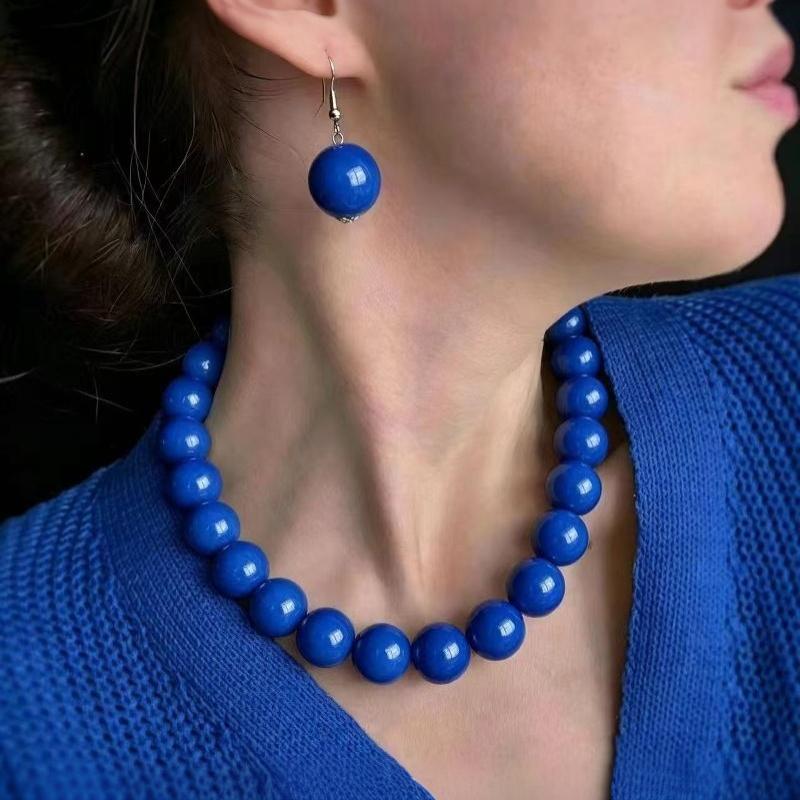 2Pcs Bohemian Colorful Bead Jewelry Set Adjustable Choker Necklace Earrings for Women Music Festival Accessory