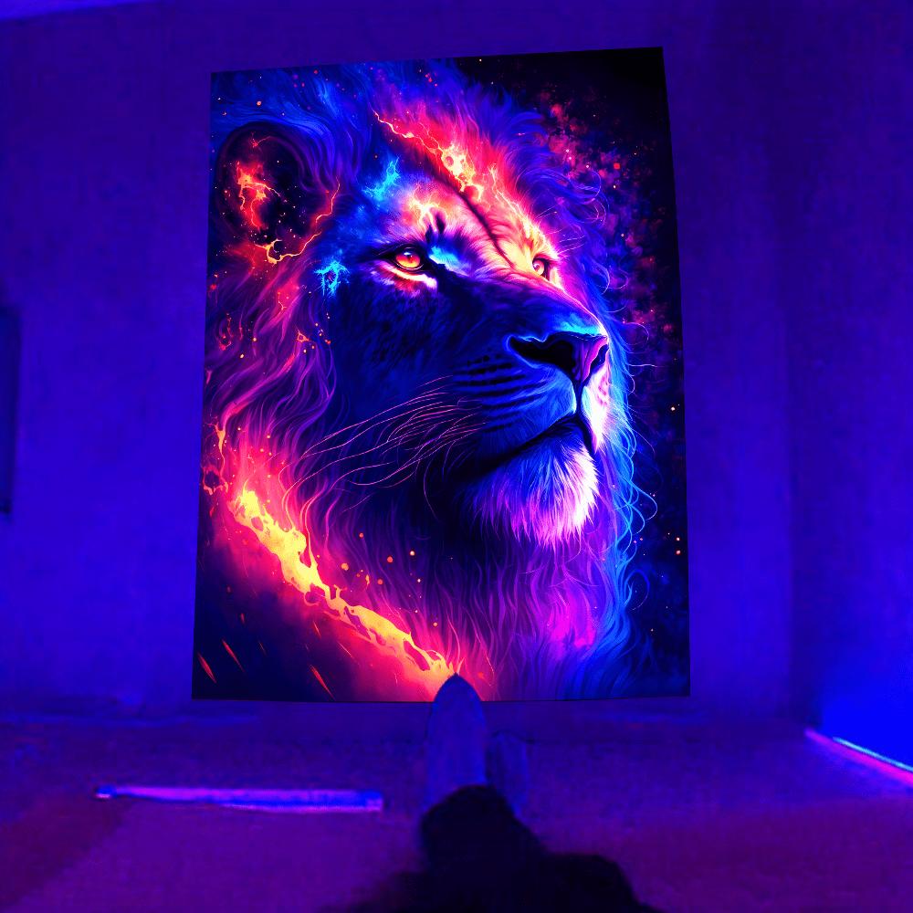 

Флуоресцентный гобелен с изображением льва, красочный эстетический полиэстер, УФ-гобелен с черным светом, настенный подвес для гостиной, спальни, офиса, домашнего декора 150x130cm