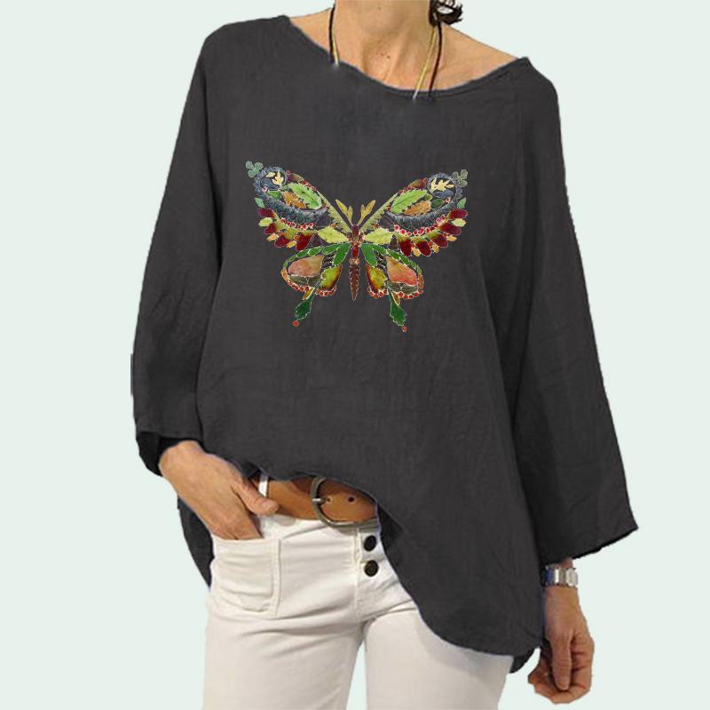 

Женский льняной топ, модный принт, повседневная рубашка с длинным рукавом и круглым вырезом, женский пуловер на весну и лето, свободные блузки