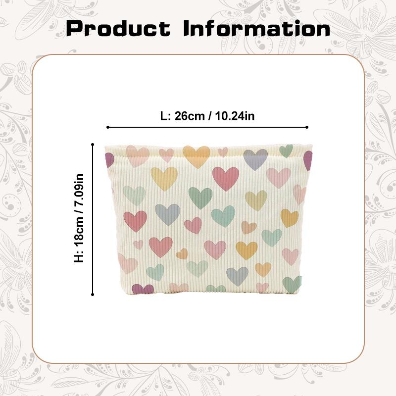 1pc Corduroy Makeup Bag Heart Pattern Large Capacity Cosmetic Pouch Zipper Portable Toiletry Storage Bag for Women