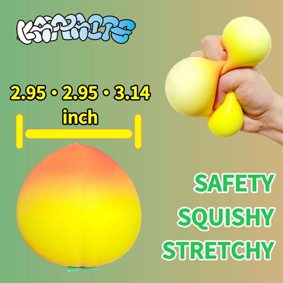 Žlutá broskev Squishy stresový míček pro dospělé a děti, měkká pružná ovocná mačkací hračka pro úlevu od úzkosti
