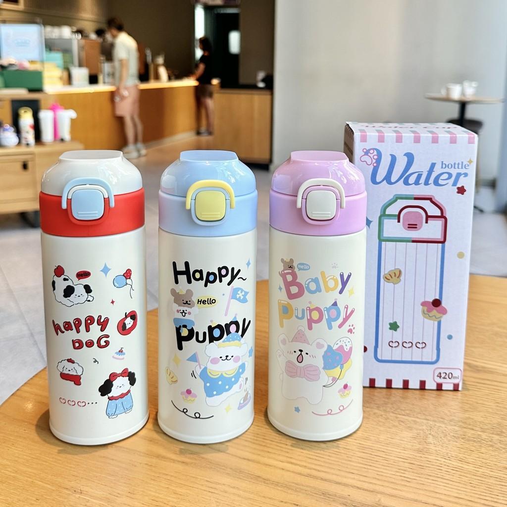 Cartoon Dog Kids Reusable Insulated Water Bottle With Handle For School And Travel