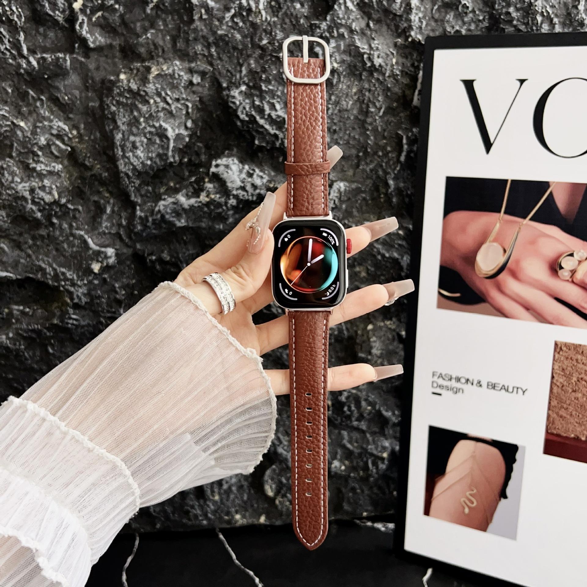 Applicable To Apple Iwatch109876Se Watch With Square Buckle Lychee Pattern Huawei Fit4 Strap Xiaomi 9Pro Applicable: xiaomi 8pro/9pro