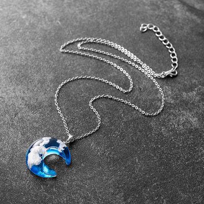 Resin Ball Moon Pendant Necklace Blue Sky White Cloud Chain Necklace Jewelry