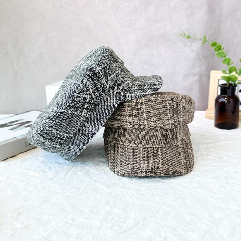 25 Early Autumn New Literary Plaid Cap Children British Retro Painter Hat Flat Top Hat Tide