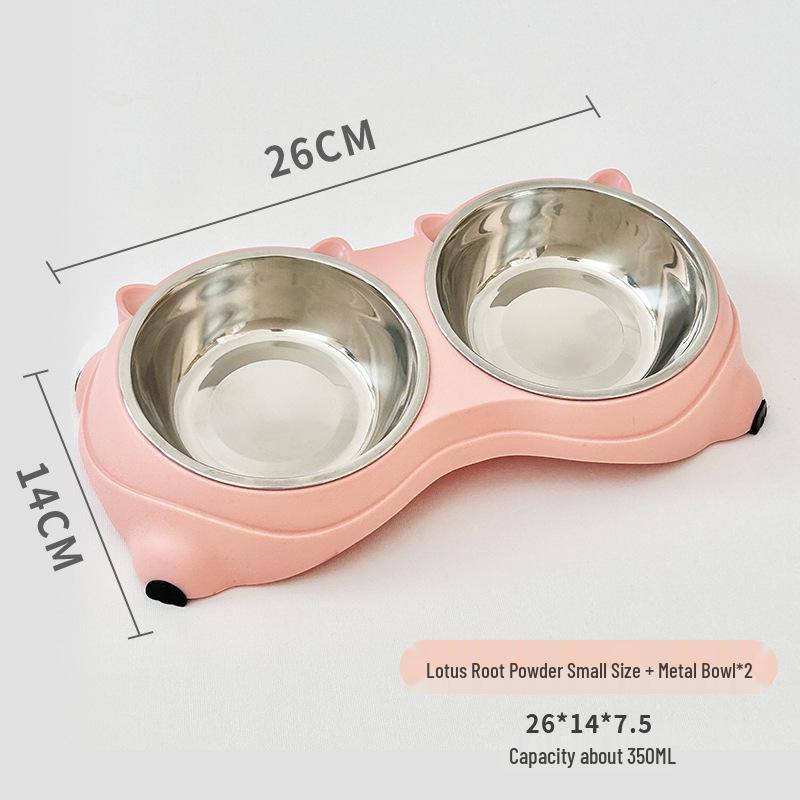 Nakloněná nerezová kočičí miska: Dvoumiskový design proti rozlití s ochranou krku pro krmení a pití