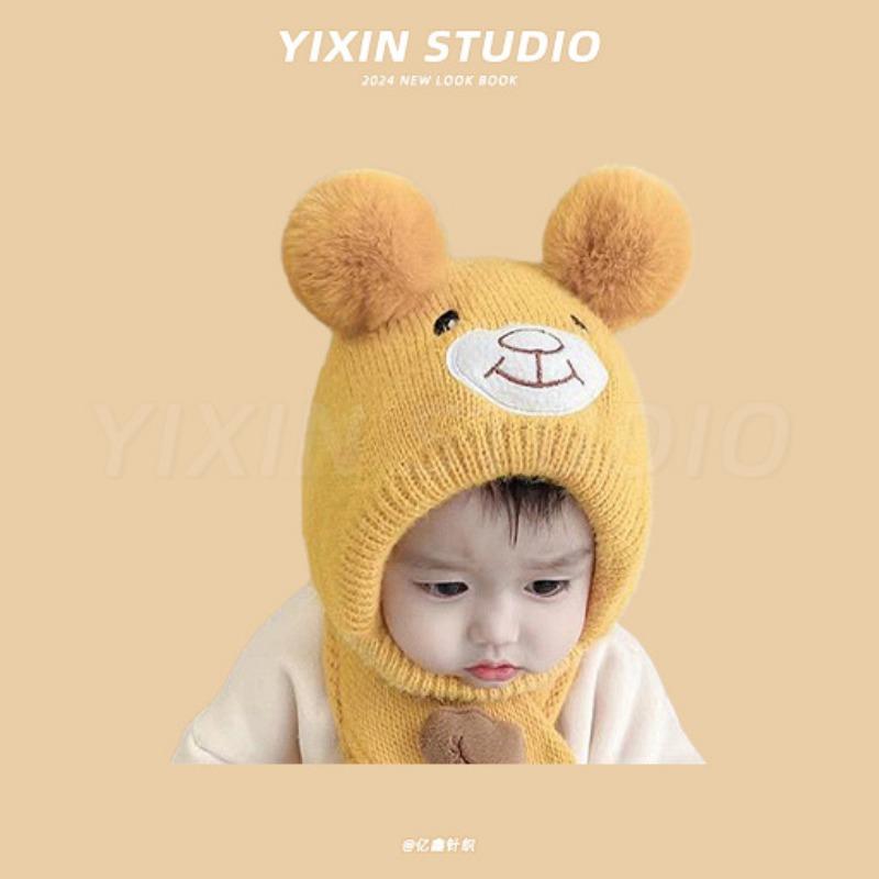 Autumn and Winter Boys and Girls Children's Hats Baby Hats Cute Cartoon Bears Plush Hats Thermal Hats Ear Protectors Knitted Hats