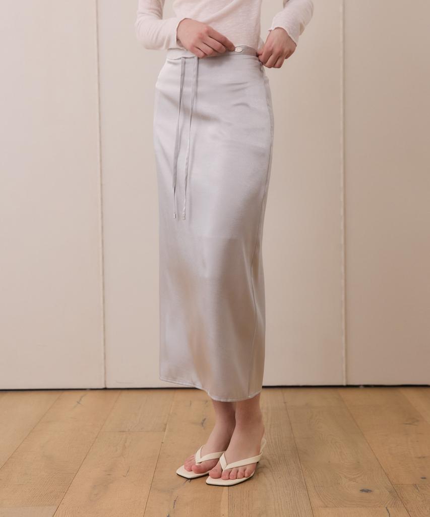 ADAUL Satin Long H Line Skirt - Ash