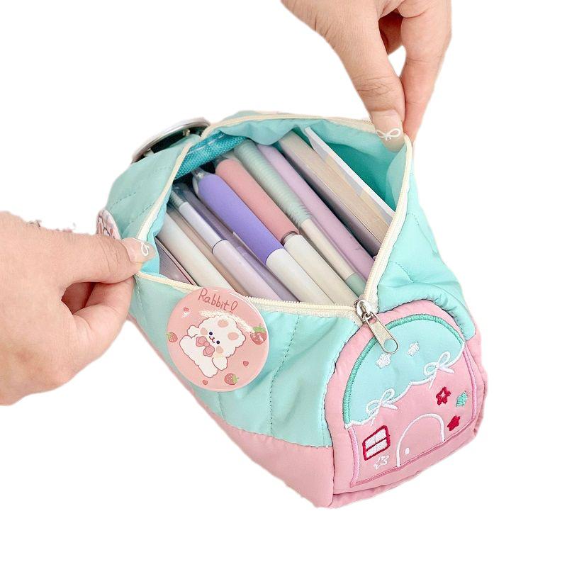 High-Capacity Cute Embroidered Pencil Case for Students