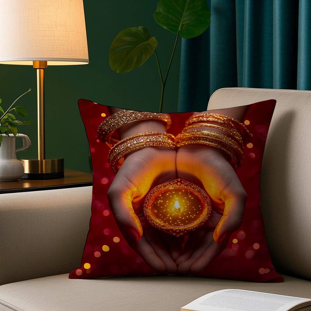 Diwali Festival Pillow Case Short Plush Print Cushion Cover Square Throw Pillow Covers Sofa Home Decor