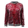 Women's Fashionable Stand Up Collar Long Sleeved Sequined Concert Short Zipper Jacket