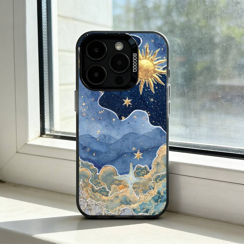 

Funny S-Sun Moon Face Phone Case For iPhone 17,16,15,14,13,12,11 Plus,Pro Max,XS,Colorful Silver Phone case Funda Cover iPhone11PROMAX