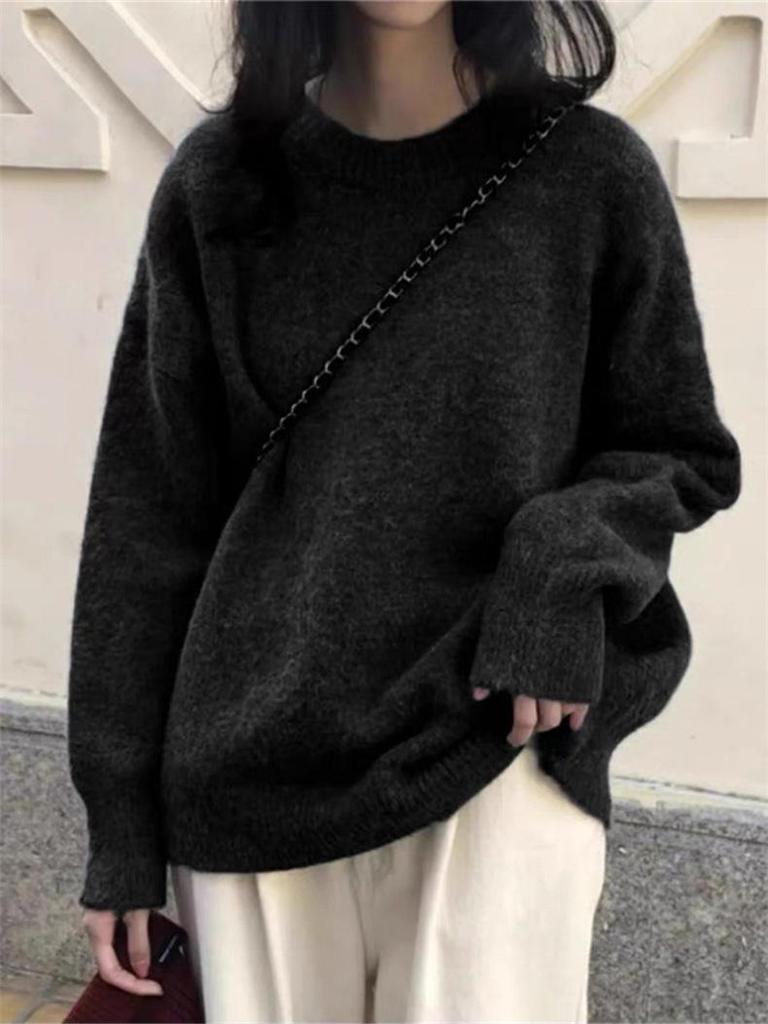 Korean Heavyweight Round Neck Sweater - 2026 Autumn/Winter Loose Knit Wool Pullover