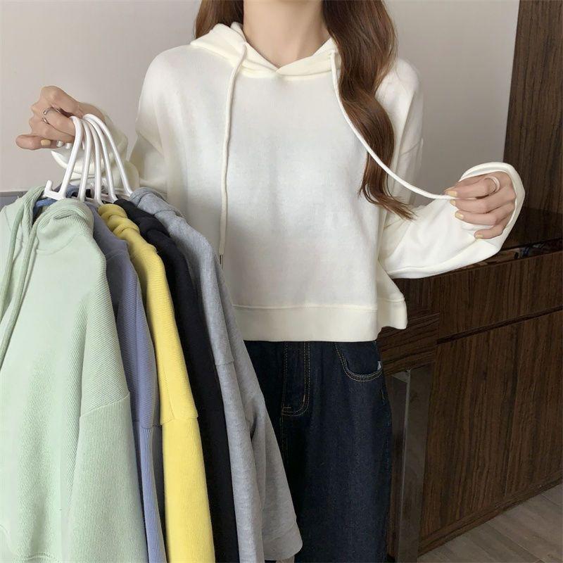 2024 Women's Autumn High-Waist Hooded Sweatshirt - Trendy Korean Style Long Sleeve Pullover