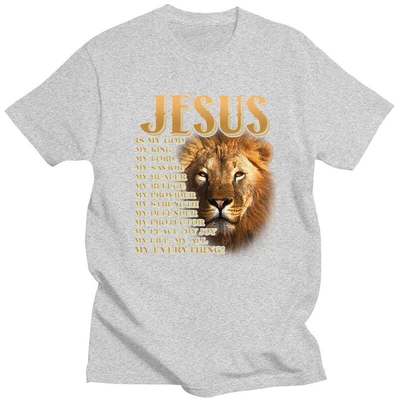 Custom Jesus Is My God My King Lion T Shirts Men Pure Cotton Tees Tshirts Tshirt