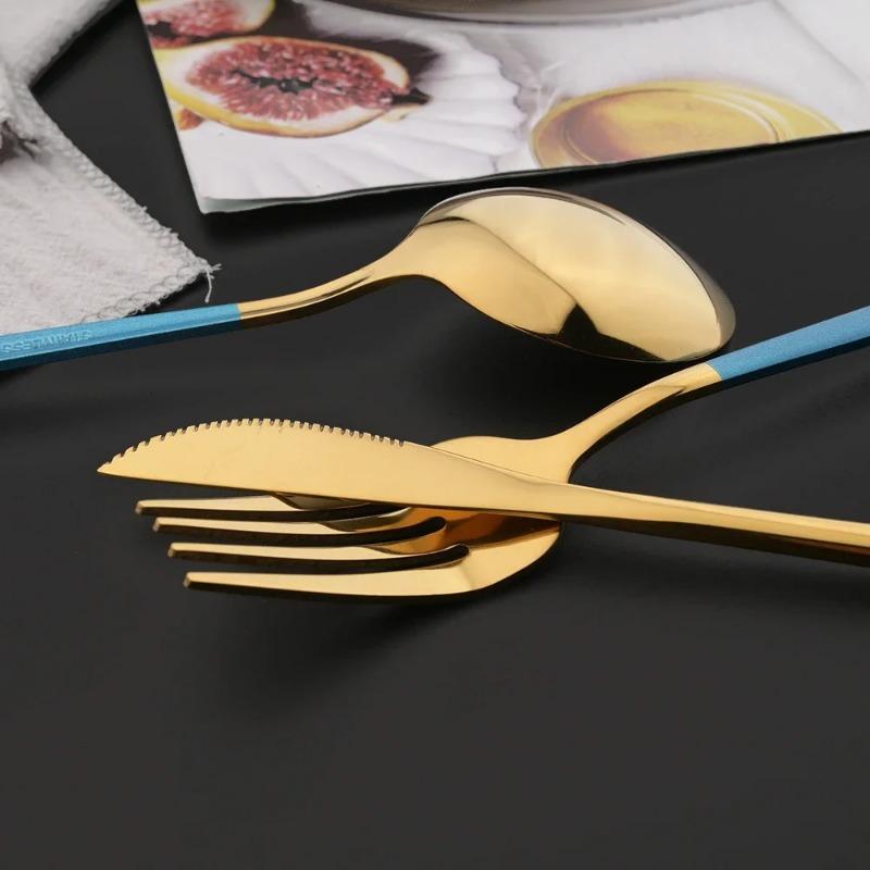 24Pcs Green Gold Dinnerware Stainless Steel Cutlery Set Knife Fork Tea Spoon Dinner Flatware Set Kitchen Silverware Tableware