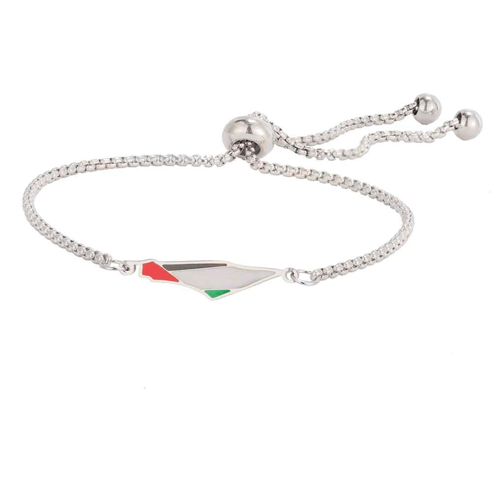 Jeshayuan Nuovi Braccialetti con Bandiera Mappa della Palestina per Donne Doppio Strato Ciondolo Mappa Paese Acciaio Inossidabile Braccialetto Corda per Coppia Regalo