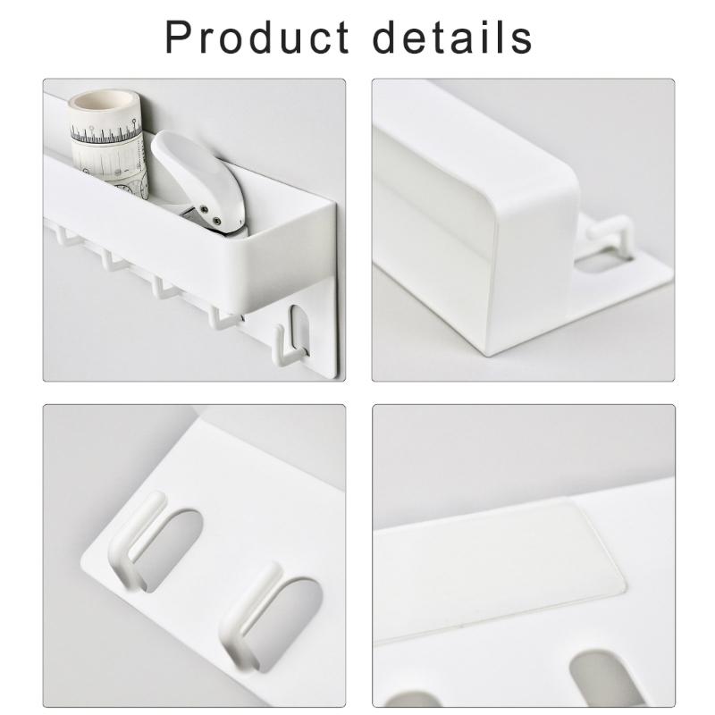 Simple Installation Wall Mounted Rack Organization Holder Storage Shelf with 6 Hook for Keys Towels and Aprons