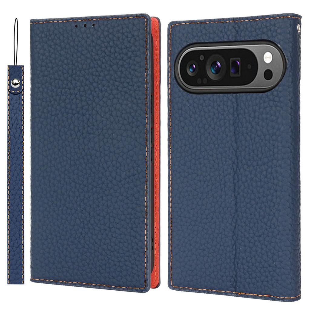 For Google Pixel 10/10 Pro Wallet Case Genuine Cow Leather Phone Cover Litchi Texture