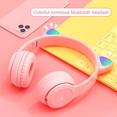 P47 Headphone Bluetooth-compatible 5.0 Luminous Cat Ear Shape Wireless Headset for Travel
