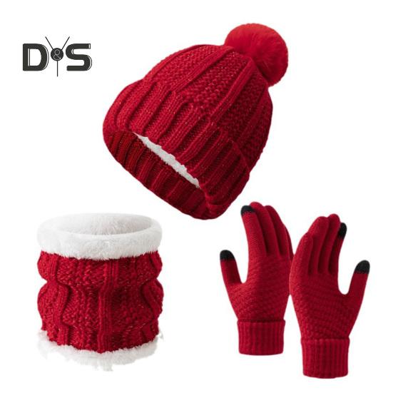 

Зимняя шапка, шарф, перчатки, комплект с флисовой подкладкой, теплая шапка с шейным платком, толстые трикотажные перчатки для сенсорного экрана для мужчин и женщин, велоспорта, пешего туризма, путешествий красный