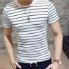Men T-shirt Contrast Color O Neck Short Sleeve Stripe Print Formal Summer Base Top Male Clothes