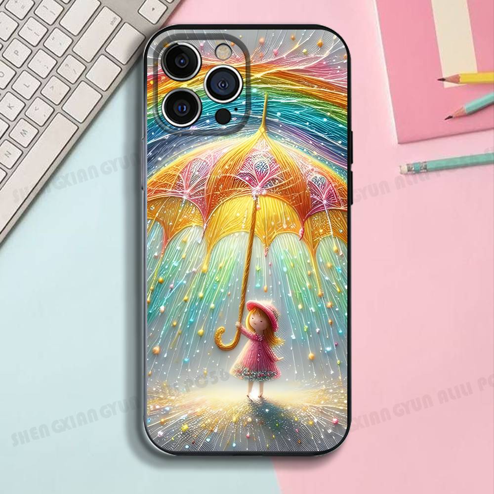 

Rainbow Umbrella Silicone Soft Phone Case For IPhone17,16,15,14,13,12,11 Pro Max Plus mini XS XR SE Cover iPhone15plus