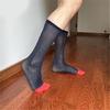 Chaussettes pour homme à rayures contrastées, transparentes, style costume, haute élasticité, confortables, respirantes, ultra fines, au-dessus du mollet, pour le travail