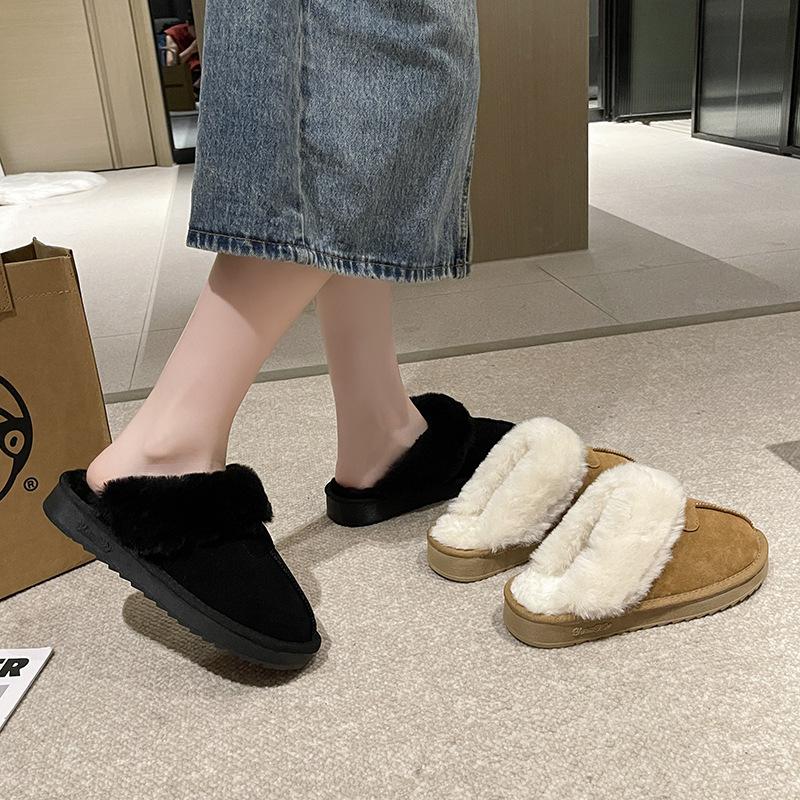 Mao Mao slippers women's outer wear fur integrated bag head snow boots 2025 winter new one-pedal thermal cotton slippers