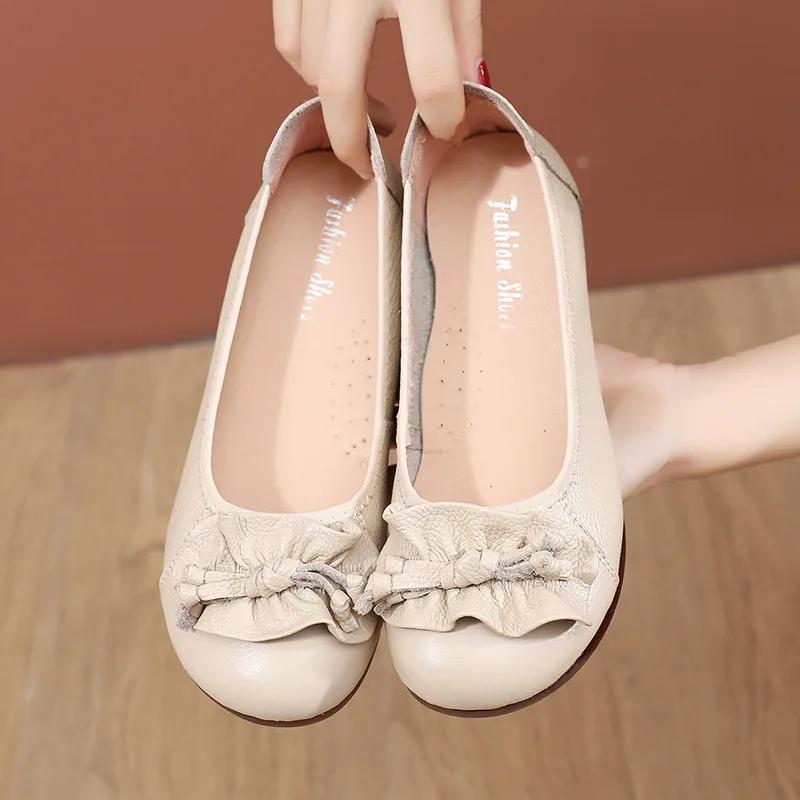 2025 Wiosna Lato Buty z Prawdziwej Skóry Kobiety Baleriny Wsuwane Gruba Podeszwa Damskie Buty Casual Czarne Niebieskie Duży Rozmiar 41 D274