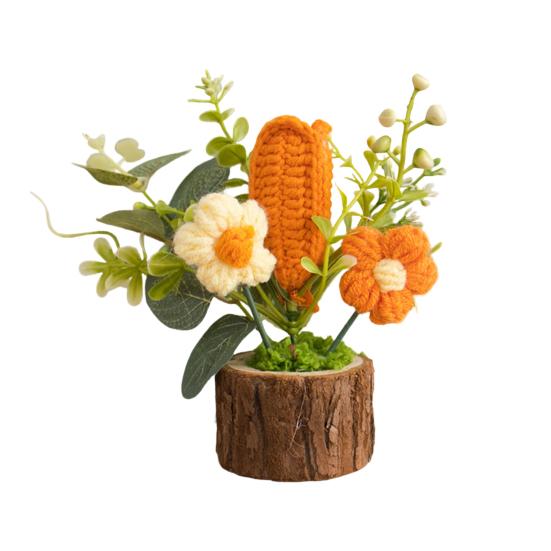 Handmade Crochet Potted Flower Artificial Knitted Flower Bouquet Forever Flower Gifts for Mother's