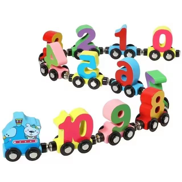 Magnetic Wooden Train Set 12Pcs Number Wooden Toy Learning Cars with Numbers Color Train for Kids Toddler 2-5 Montessori Toys