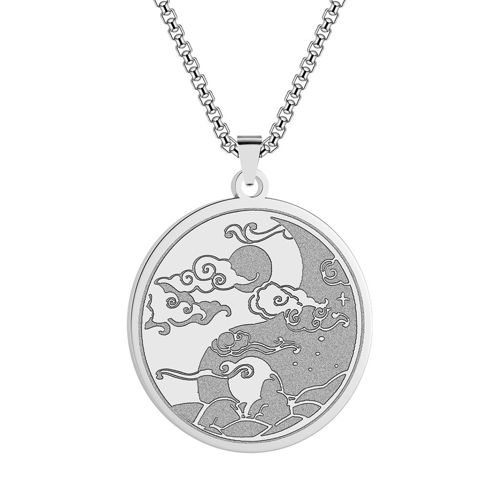 Kinital Exquisite Laser Carving Ancient Egypt Yin Yang Night Moon Lover Pendant Fashion Jewelry Stainless Steel Necklace