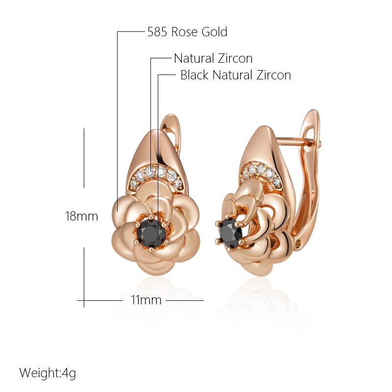 Black Natural Zircon Flower Earrings For Women Trend Creative  Rose Gold Color Vintage Wedding Jewelry Party Gifts