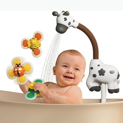Jouet de bain pour bébé TUMAMA avec pommeau de douche et 3 jouets rotatifs à ventouse, robinet de douche à jet d'eau girafe et pompe à eau de baignoire, essentiels pour l'été