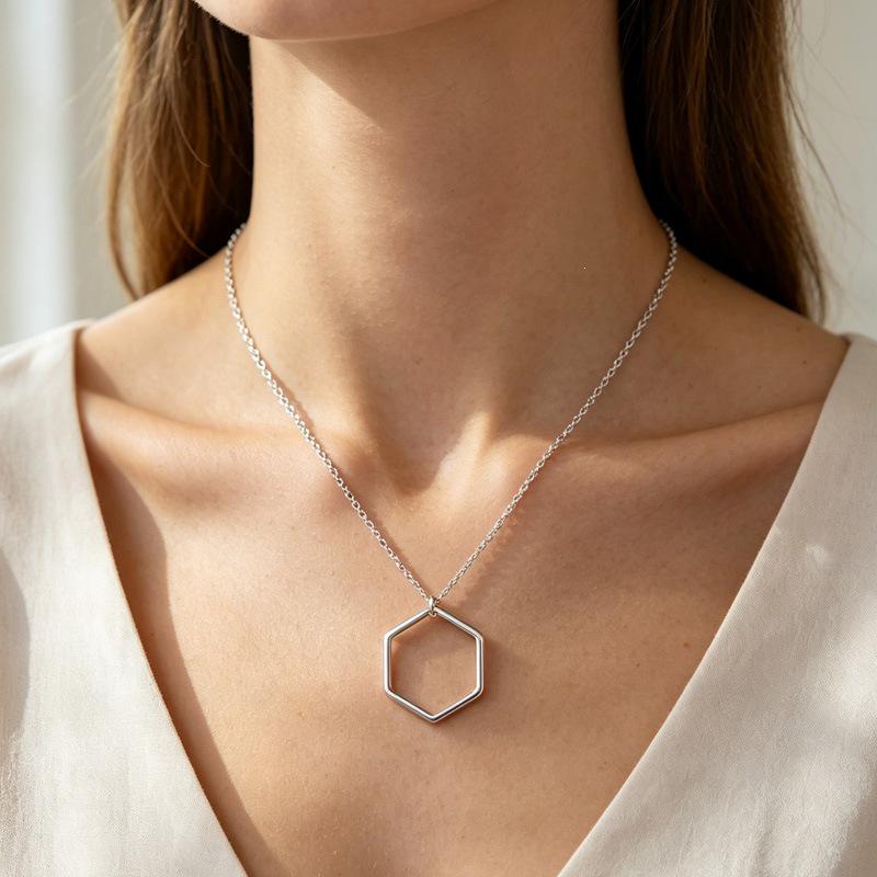 Hexagon Necklace for Women, Elegant Clavicle Chain, Minimalist Design, Versatile Layering Accessory