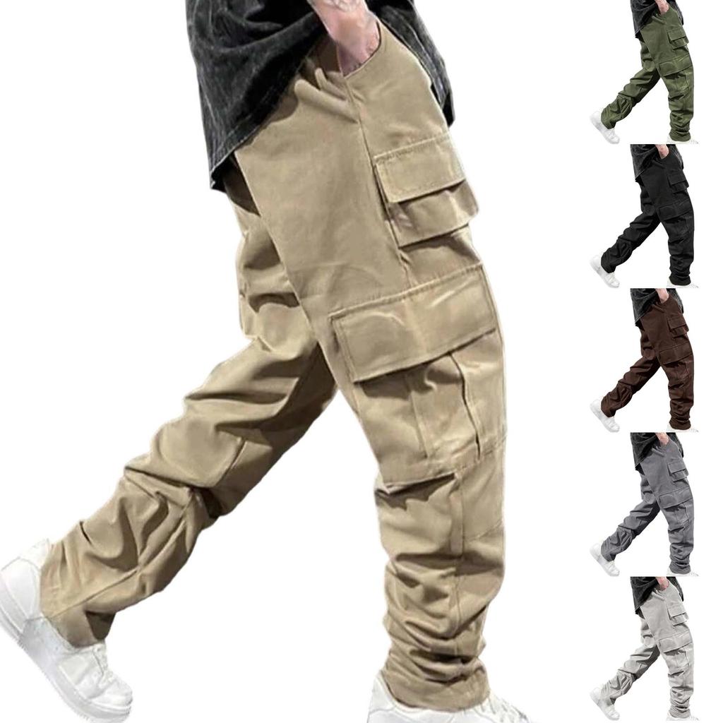 Men's Multi-Pocket Cargo Drawstring Pants, Loose Fit Casual Trousers