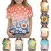Barn T-shirt med blommig tryck, rund halsringning, korta ärmar, ledig passform, lämplig för vardagsbruk och utomhusaktiviteter