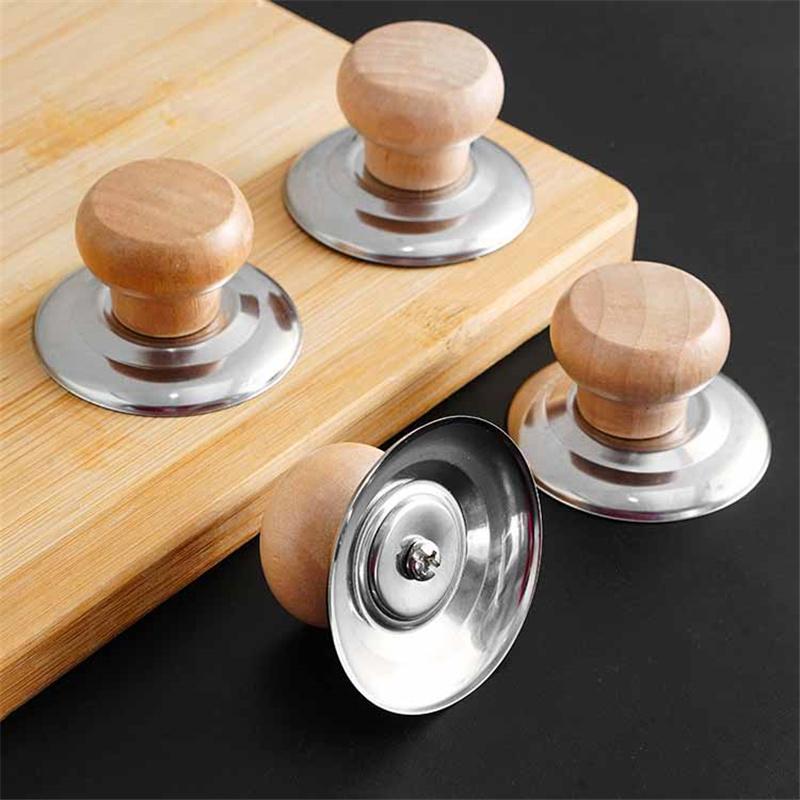 Universal Pot Lib Knobs Caps Wooden Heat-Resistant Anti-scald Cooking Pan Lid Covers Replacement Lifting Handle Kitchen Cookware Handgrip