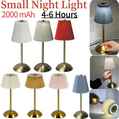 Cordless Table Lamp Dimmable Sleeping Light USB Rechargeable Portable Metal Desk Lamp with Pleated Lampshade for Outdoor Camping