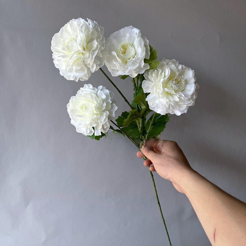 4 Heads Large Peony Artificial Flowers Long Branch Faux Silk Flower Wedding Decoration