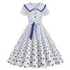 Retro Women's Summer Lapel Short Sleeve Belt Waist Slim Swing Polka Dot Printed Dress