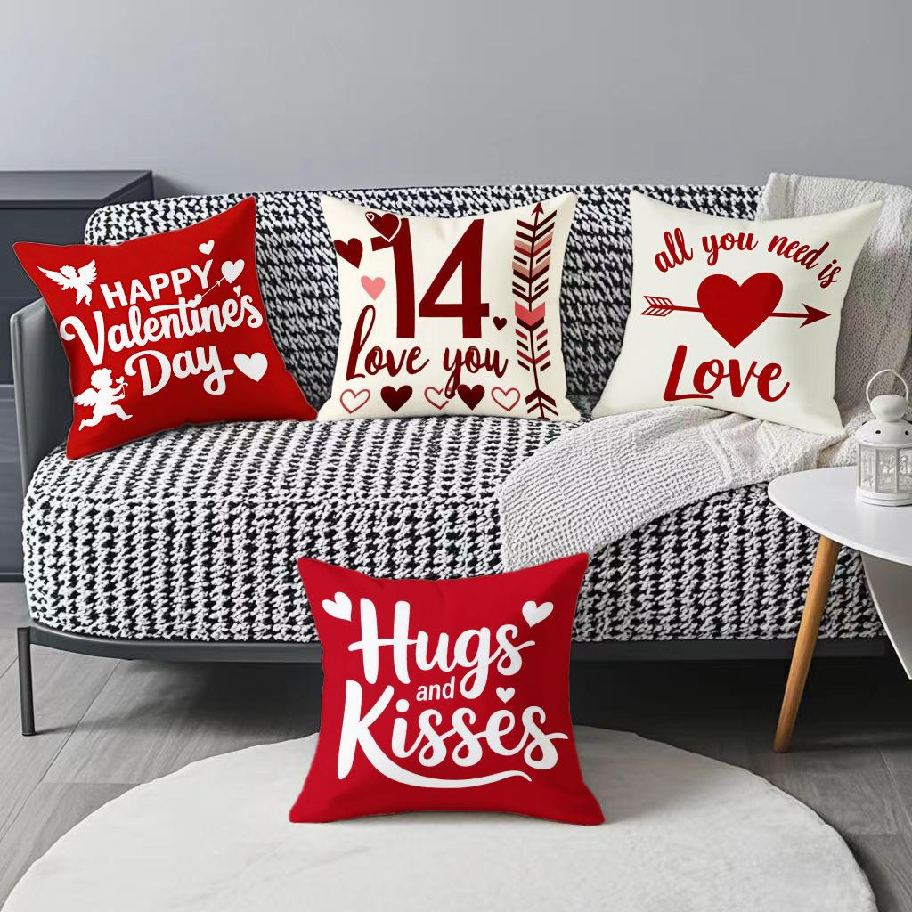 New Festive Valentine's Day Atmosphere Pillowcase Home Decoration Living Room Sofa Cushion Cover Linen Printed Cushion Cover