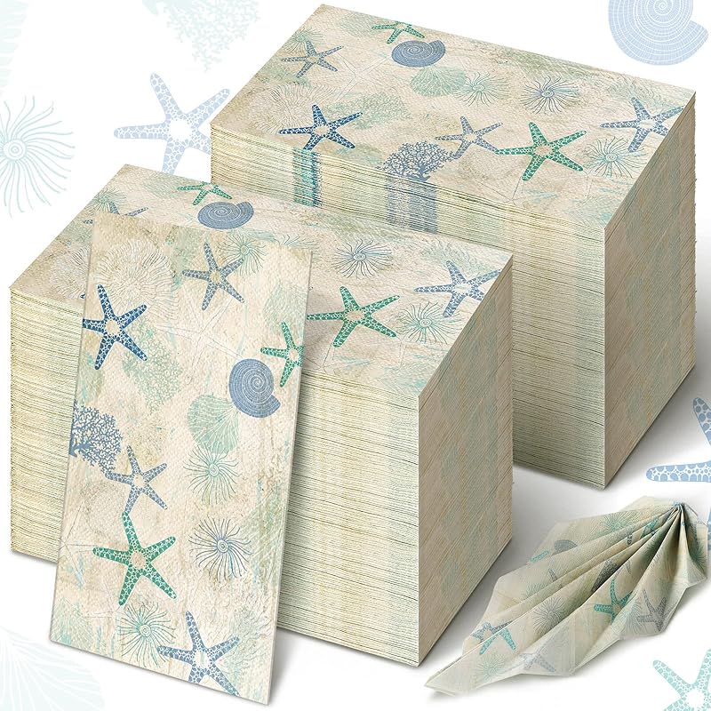 Sinmoe 200 Pcs Disposable Guest Napkins Summer Beach Hand Towels for Bathroom 2 Ply Disposable Paper Napkin for Beach Party Beach Paper Guest Towels
