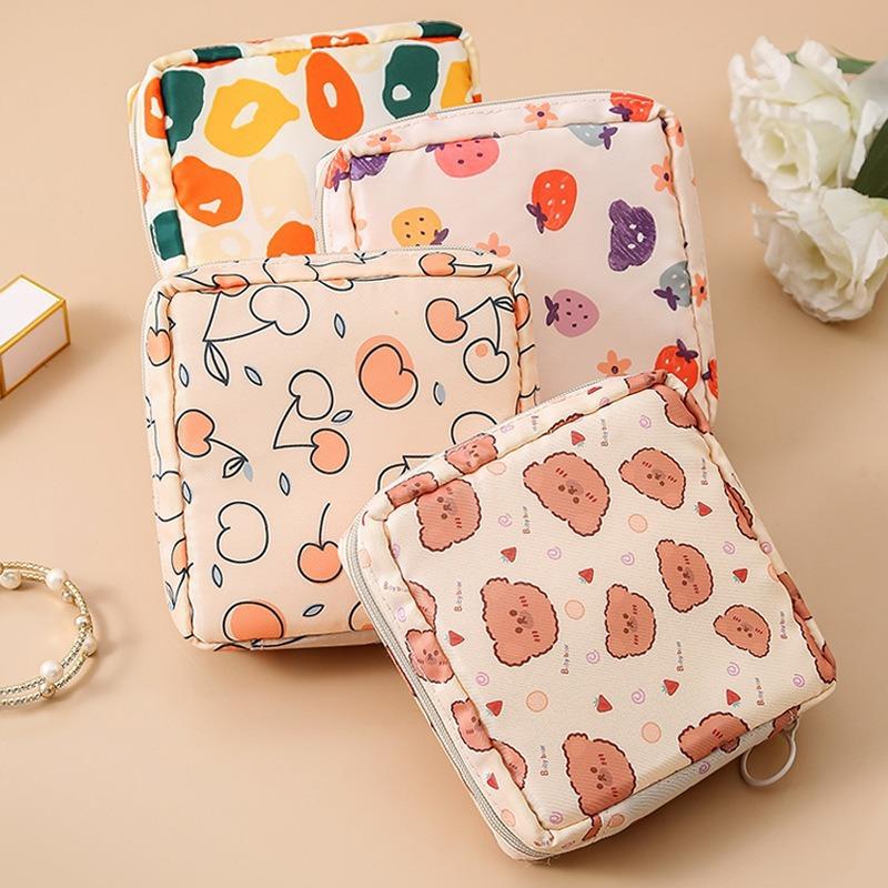 Cartoon Girl's Sanitary Napkin Storage Bag Large Capacity Multi-functional Menstrual Period Bag For Students Hygienic Cotton