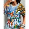 Summer Christmas Snowman Series 3D Print T-Shirt Loose Fit Short Sleeve T-shirt Breathable Women Casual Comfortable Creative Versatile Sports T-shirt