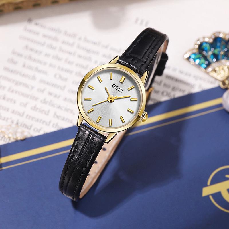 Gedi Elegancki Zegarek Damski z Małą Tarczą - Wykwintny Design z Skórzanym Paskiem dla Studentek