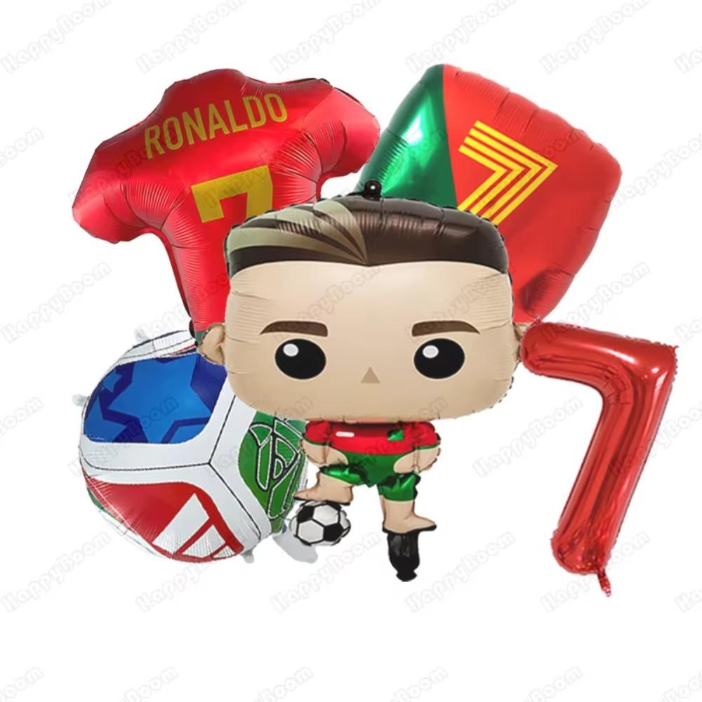 5Pcs Cartoon Cr7 Soccer Birthday Aluminum Film Balloons Set Football Themed Birthday Party Decoration Supplies Party Photo Prop