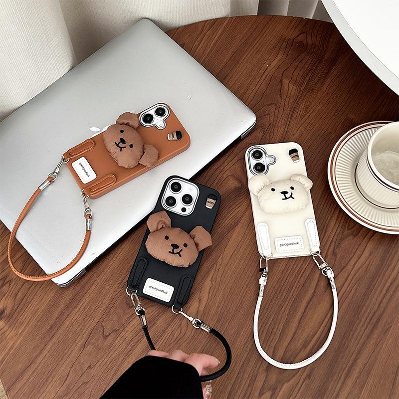 For Apple 16promax Handheld Rope Bear Phone Case for IPhone 15plus Silicone Anti Drop Hanging Rope Women's Edition