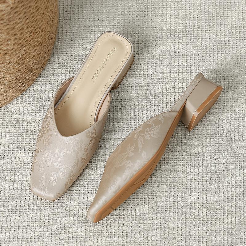 

J 2025-88 сандалии Мюли квадратный носок толстый каблук средний каблук сандалии женская обувь ленивый носок голова полушлепанцы женские 40